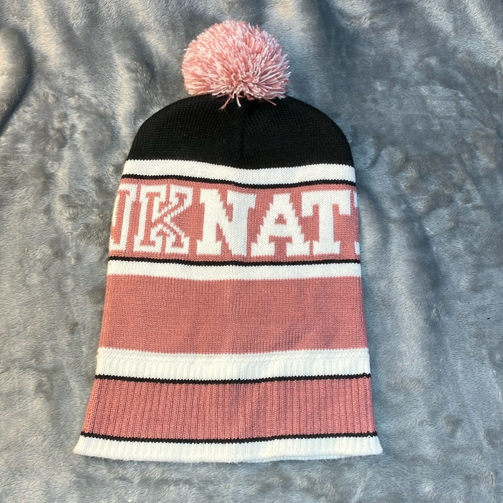 Pink Nation Knit Hat with Pom
